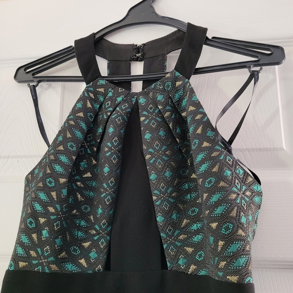 Midi black gold and green dress. Worn once. Halter neck. Size small - Picture 5 of 5